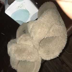 Tan fuzzy slippers